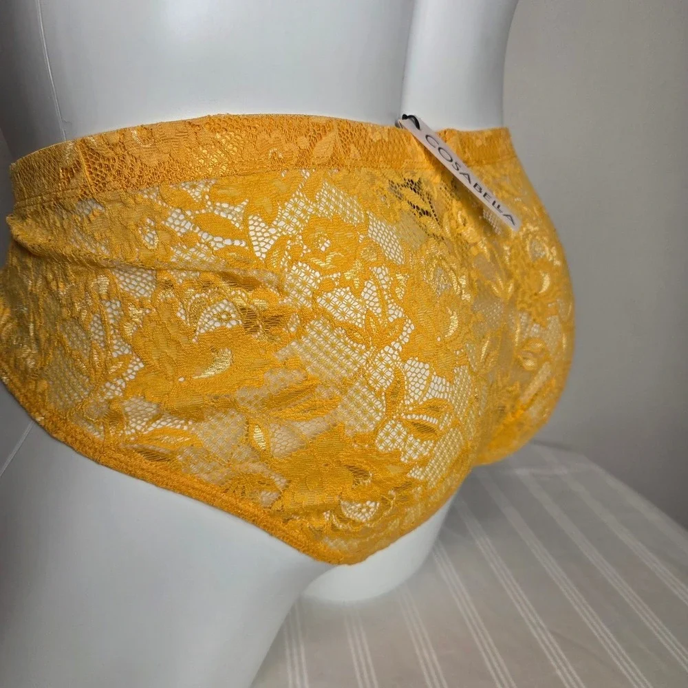 Cosabella Mens‎ Mustard Yellow Floral Lace Briefs Intimate Underwear Sheer